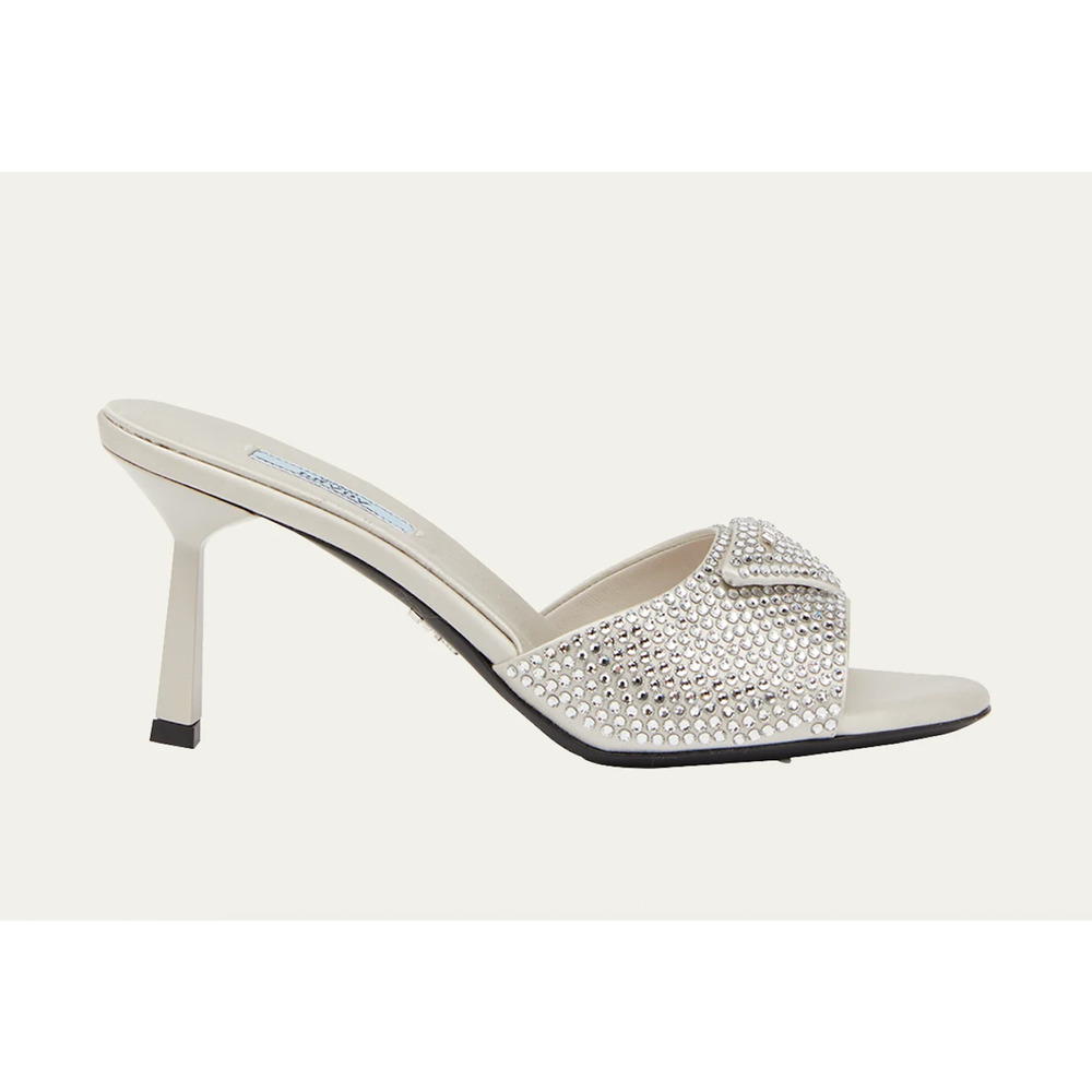 Prada Crystal Satin Stiletto Perla White Grey Backless Sandal Mule Heel Pump 36 - Picture 5 of 16